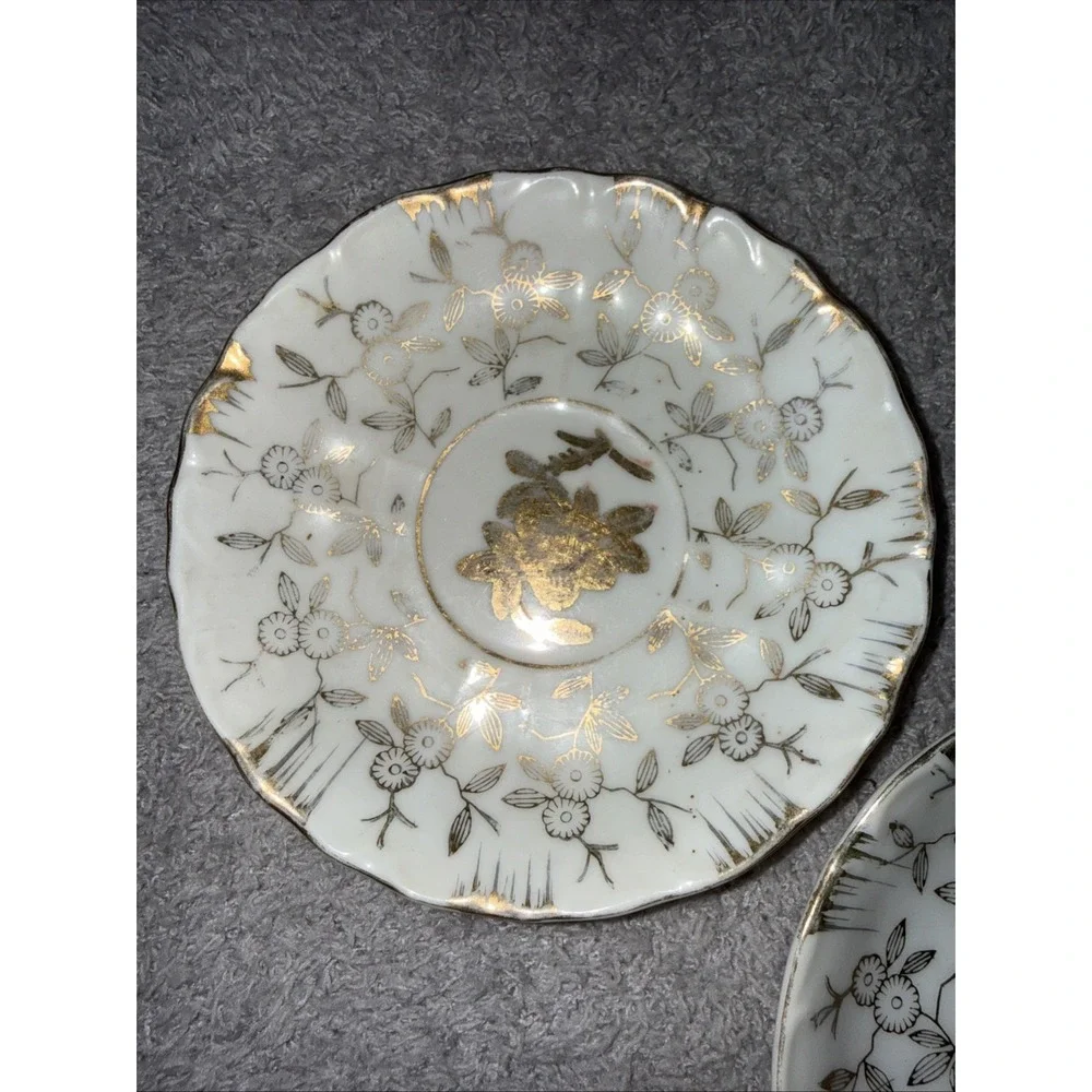 1930's Sterling China Japan Demitasse Gold & White 3 Saucers Only Vintage